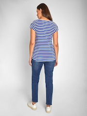 JoJo Maman Bébé Blue White Stripe Boyfriend Cotton Maternity T-Shirt - Image 3 of 6