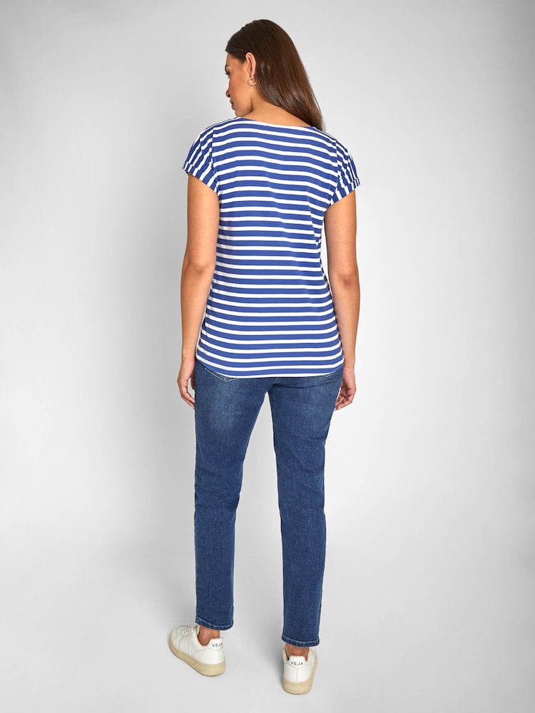 JoJo Maman Bébé Blue White Stripe Boyfriend Cotton Maternity T-Shirt - Image 3 of 6