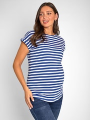 JoJo Maman Bébé Blue White Stripe Boyfriend Cotton Maternity T-Shirt - Image 4 of 6