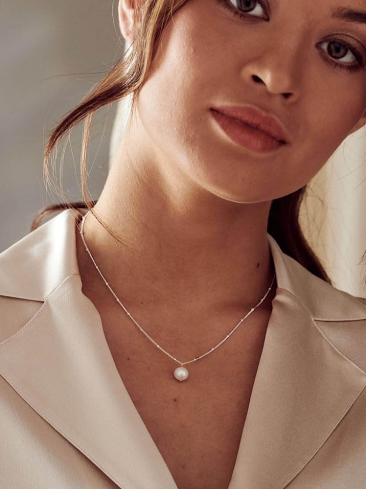 Orelia London Silver Plated Pearl Drop Ditsy Necklace - Image 2 of 2 Orelia London Silver Plated Pearl Drop Ditsy Necklace - Image 2 of 2