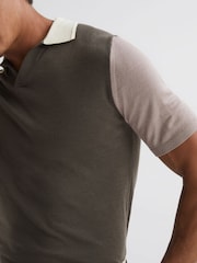 Reiss Mushroom Brown Stoneleigh Wool Open Collar Polo Shirt - Image 3 of 5