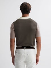 Reiss Mushroom Brown Stoneleigh Wool Open Collar Polo Shirt - Image 4 of 5
