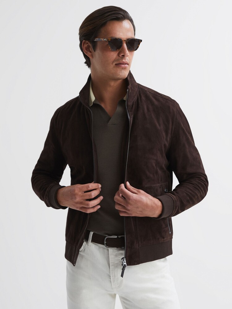Reiss Mushroom Brown Stoneleigh Wool Open Collar Polo Shirt - Image 5 of 5 Reiss Mushroom Brown Stoneleigh Wool Open Collar Polo Shirt - Image 5 of 5
