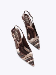 Carvela Brown Caramella Emebellished Sling Court Heeled Shoes - Image 3 of 5