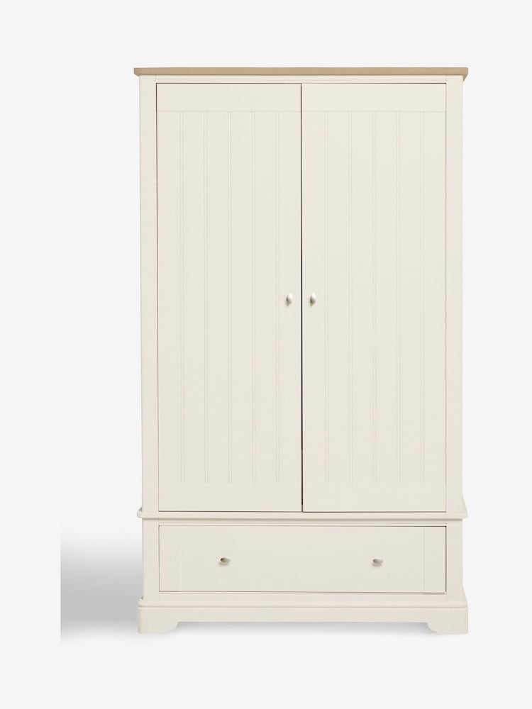 Chalk White Hampton Painted Oak Double, 1 Drawer Wardrobe - Image 2 of 9