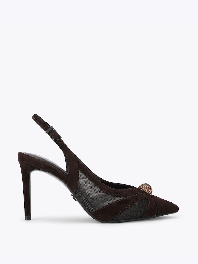 Carvela Brown Lumera Sling Suede Embellished Court Shoes - Image 1 of 4
