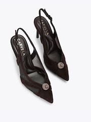 Carvela Brown Lumera Sling Suede Embellished Court Shoes - Image 2 of 4