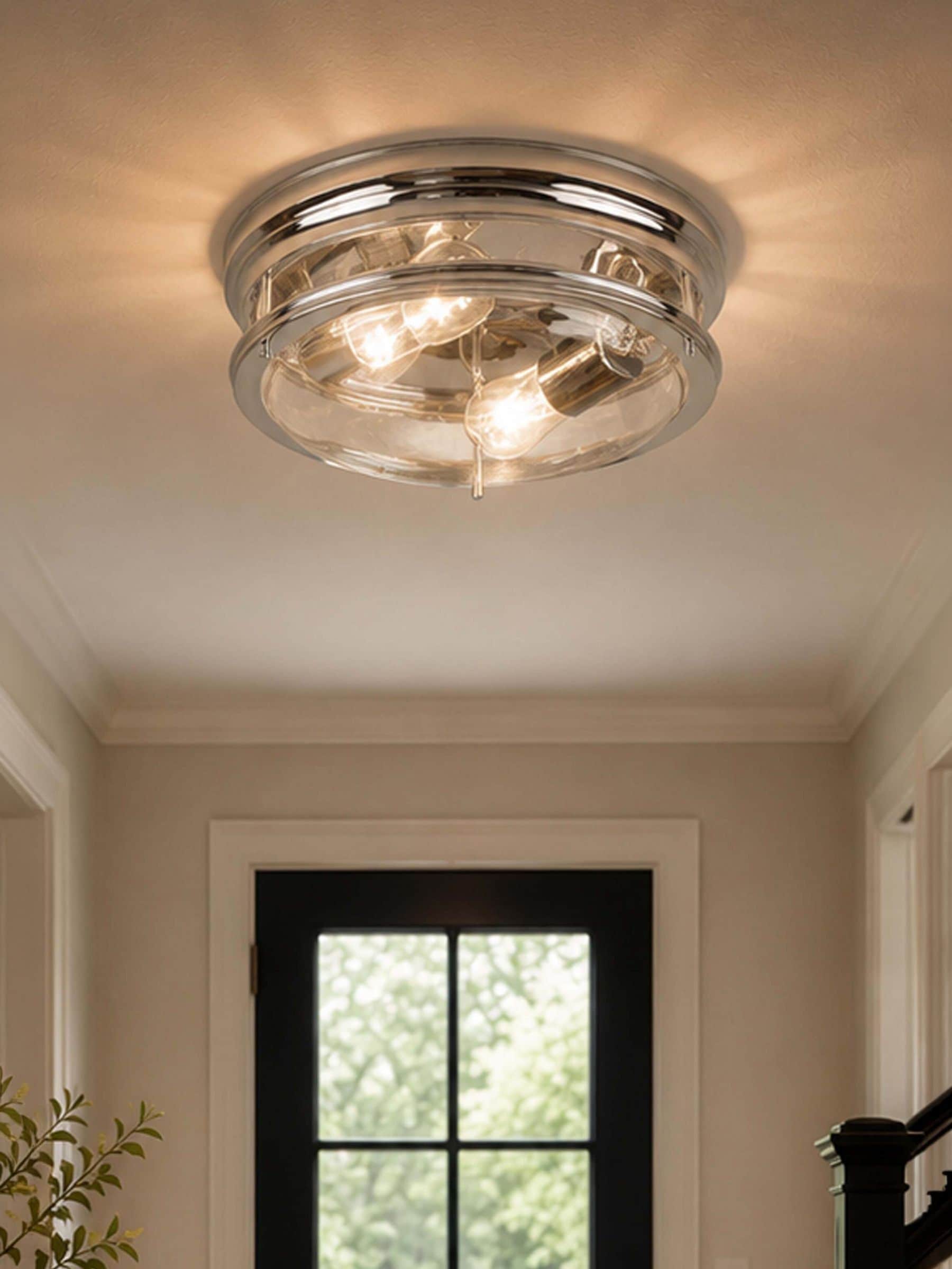 2 Light Bulbs IP44 Chrome Finish Ceiling Flush Fitting Light Clear Glass Shade - Image 4