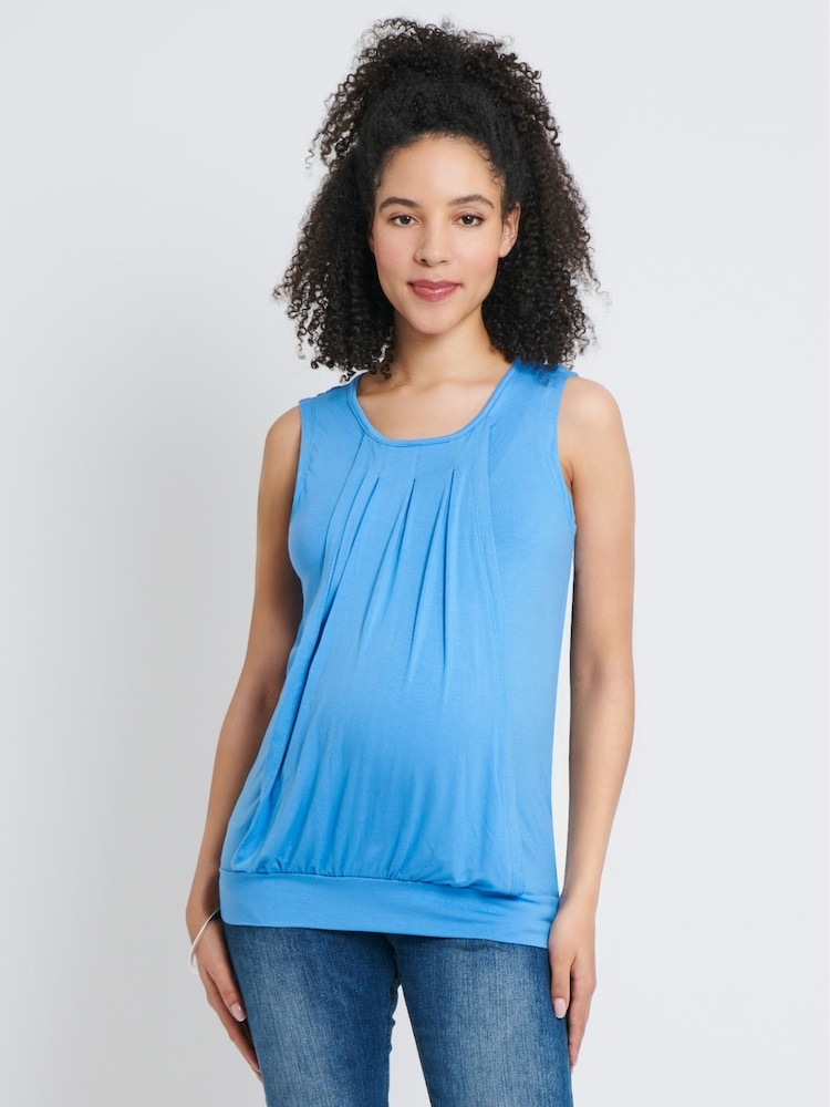 JoJo Maman Bébé Blue Sleeveless Pleated Maternity & Nursing Top - Image 1 of 1