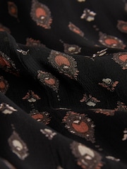 Black Geometric Print Long Sleeve Tie Waist Mini Dress - Image 6 of 6