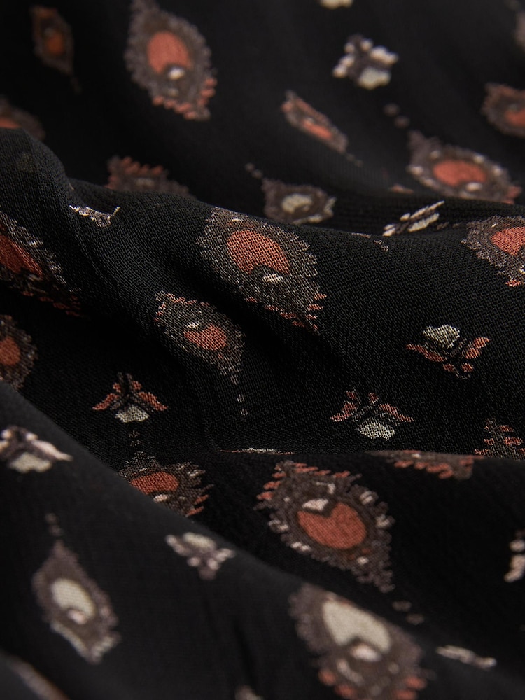 Black Geometric Print Long Sleeve Tie Waist Mini Dress - Image 6 of 6
