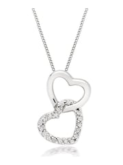 Beaverbrooks 9ct White Gold Diamond Double Heart Pendant - Image 1 of 4
