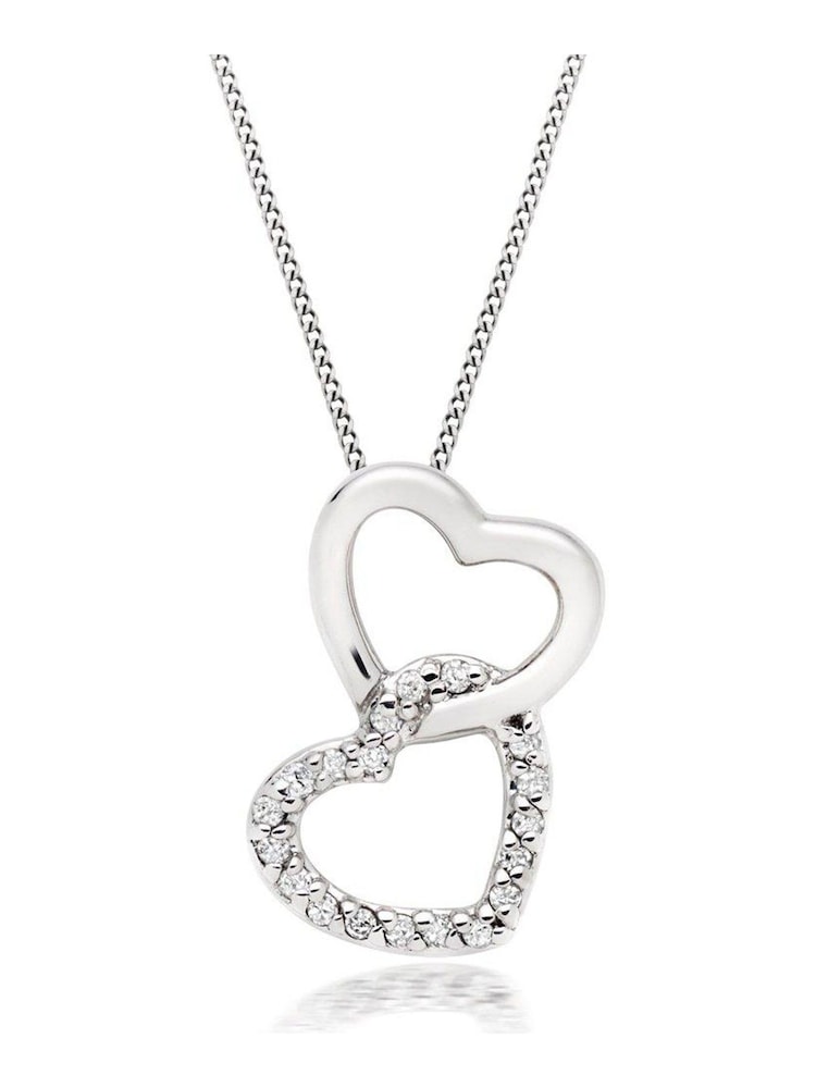 Beaverbrooks 9ct White Gold Diamond Double Heart Pendant - Image 1 of 4