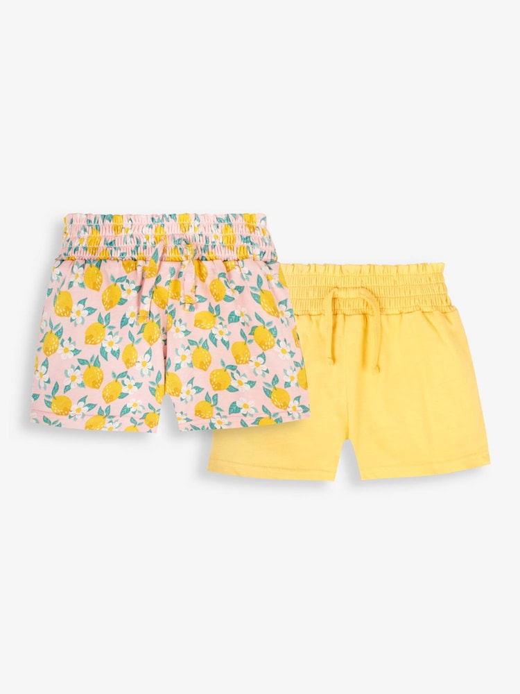 JoJo Maman Bébé Pink 2-Pack Lemon Floral Print & Yellow Pretty Shorts - Image 1 of 8