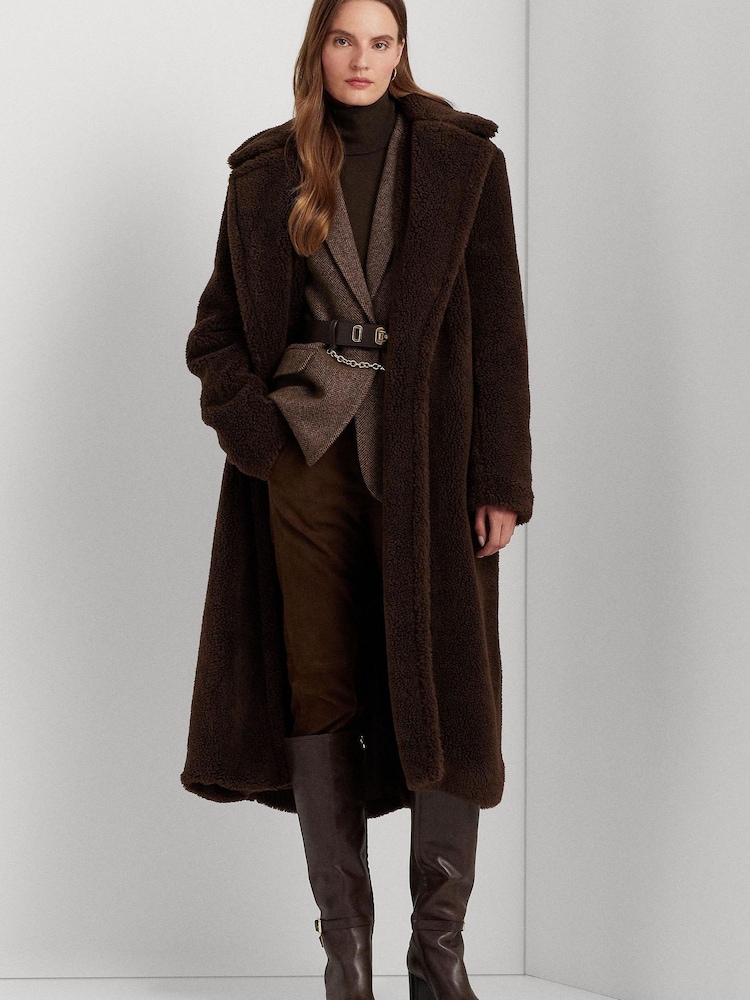 Lauren Ralph Lauren Brown Belted Fleece Wrap Coat - Image 1 of 10 Lauren Ralph Lauren Brown Belted Fleece Wrap Coat - Image 1 of 10