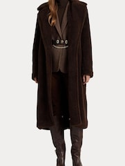 Lauren Ralph Lauren Brown Belted Fleece Wrap Coat - Image 4 of 10