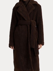 Lauren Ralph Lauren Brown Belted Fleece Wrap Coat - Image 6 of 10