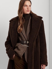 Lauren Ralph Lauren Brown Belted Fleece Wrap Coat - Image 7 of 10