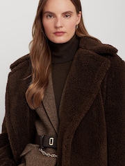 Lauren Ralph Lauren Brown Belted Fleece Wrap Coat - Image 8 of 10