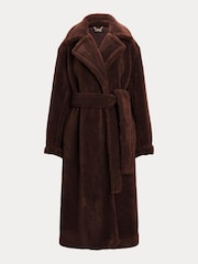 Lauren Ralph Lauren Brown Belted Fleece Wrap Coat - Image 10 of 10