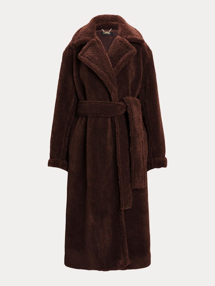 Lauren Ralph Lauren Brown Belted Fleece Wrap Coat - Image 10 of 10 Lauren Ralph Lauren Brown Belted Fleece Wrap Coat - Image 10 of 10