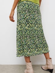 Oliver Bonas Green Warped Animal Print Mesh Midi Skirt - Image 2 of 5