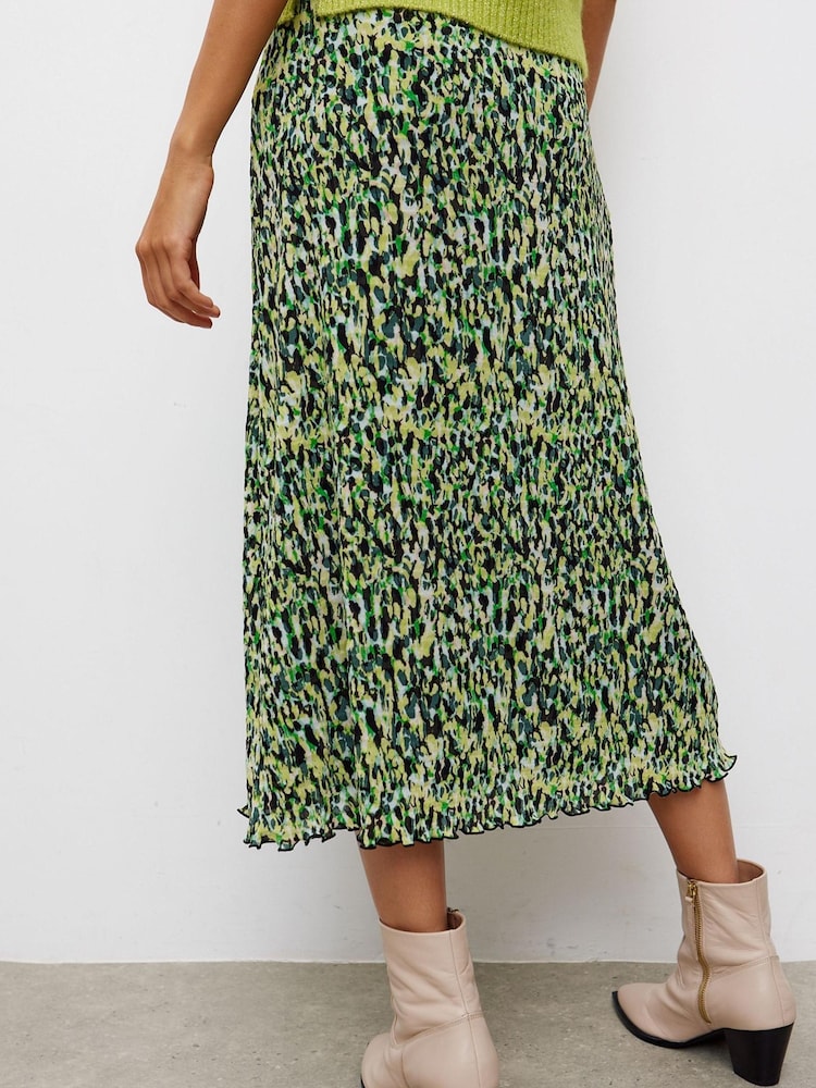 Oliver Bonas Green Warped Animal Print Mesh Midi Skirt - Image 2 of 5
