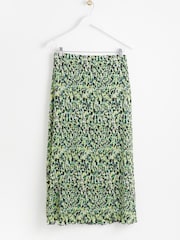 Oliver Bonas Green Warped Animal Print Mesh Midi Skirt - Image 4 of 5