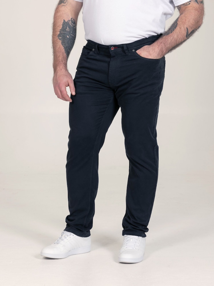 D555 Blue Kelvin Tapered Fit Five Pocket Stretch Twill Chinos With Peach Finish - Image 1 of 9 D555 Blue Kelvin Tapered Fit Five Pocket Stretch Twill Chinos With Peach Finish - Image 1 of 9