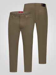 D555 Green Kelvin Tapered Fit Five Pocket Stretch Twill Chinos With Peach Finish - Image 8 of 10