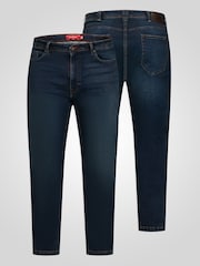 D555 Blue Foster-Straight Fit Ultra Flex Stretch Blue Stonewash Denim Jeans - Image 6 of 10