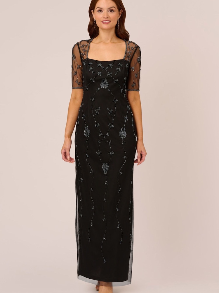 Adrianna Papell Studio Beaded Long Black Dress - Image 1 of 6 Adrianna Papell Studio Beaded Long Black Dress - Image 1 of 6