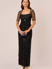 Adrianna Papell Studio Beaded Long Black Dress - Image 4 of 6