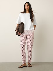 Pink/Chocolate Spot Linen Rich Barrel Leg Trousers - Image 1 of 6