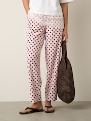 Pink/Chocolate Spot Linen Rich Barrel Leg Trousers - Image 2 of 6