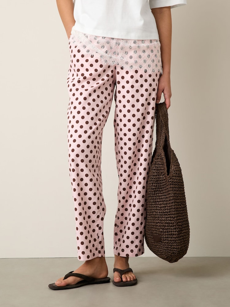 Pink/Chocolate Spot Linen Rich Barrel Leg Trousers - Image 2 of 6 Pink/Chocolate Spot Linen Rich Barrel Leg Trousers - Image 2 of 6