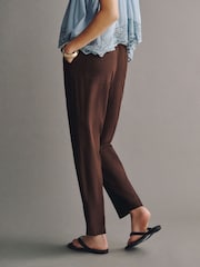 Chocolate Brown Linen Rich Barrel Leg Trousers - Image 3 of 7