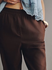 Chocolate Brown Linen Rich Barrel Leg Trousers - Image 4 of 7
