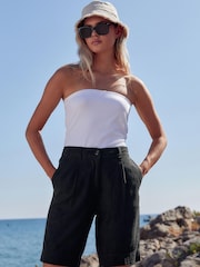 Black Linen Blend Knee Length Shorts - Image 1 of 4