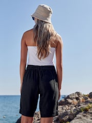 Black Linen Blend Knee Length Shorts - Image 2 of 4