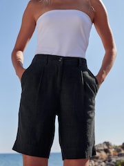 Black Linen Blend Knee Length Shorts - Image 3 of 4