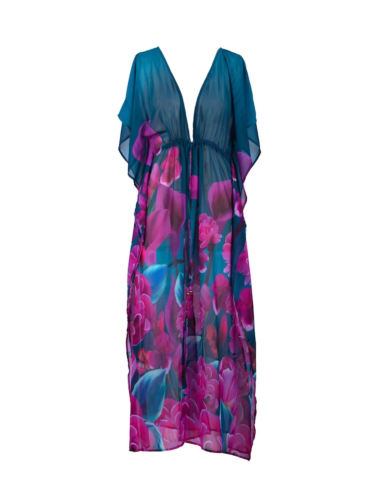 Seaspray Green Honolulu Teal Floral Maxi Kaftan - Image 3 of 3