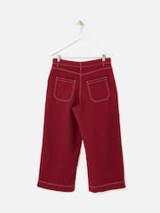 Oliver Bonas Berry Red Scalloped Pocket Cropped Wide Leg Jeans - Image 2 of 7