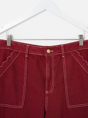 Oliver Bonas Berry Red Scalloped Pocket Cropped Wide Leg Jeans - Image 3 of 7