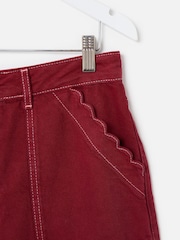 Oliver Bonas Berry Red Scalloped Pocket Cropped Wide Leg Jeans - Image 4 of 7