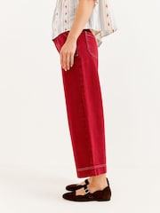 Oliver Bonas Berry Red Scalloped Pocket Cropped Wide Leg Jeans - Image 6 of 7