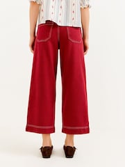 Oliver Bonas Berry Red Scalloped Pocket Cropped Wide Leg Jeans - Image 7 of 7
