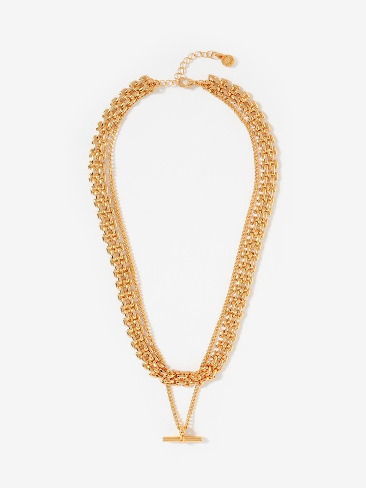 Mint Velvet Gold Tone Layered T Bar Necklace - Image 2 of 4 Mint Velvet Gold Tone Layered T Bar Necklace - Image 2 of 4
