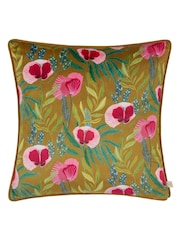 Wylder Yellow House Of Bloom Poppy Floral Velvet Piped Cushion - Image 3 of 5