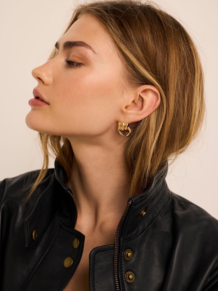 Mint Velvet Gold Tone Ridged Hoop Stud Earrings - Image 1 of 4 Mint Velvet Gold Tone Ridged Hoop Stud Earrings - Image 1 of 4